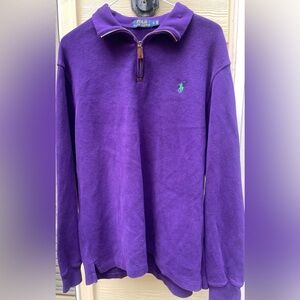 Polo Ralph Lauren Sweater Mens L 1/4 Zip Pullover Purple 100% Cotton Mock Neck